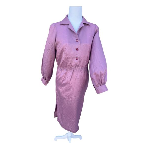 Women's Vintage Shirt Dress Button Collared Side Slit Long Sleeve Purple LARGE - Picture 1 of 5